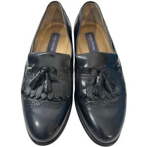 Johnson & Murphy Black Leather Wingtip Tassel Slip On Oxford Dress Shoe Sz 9.5 M